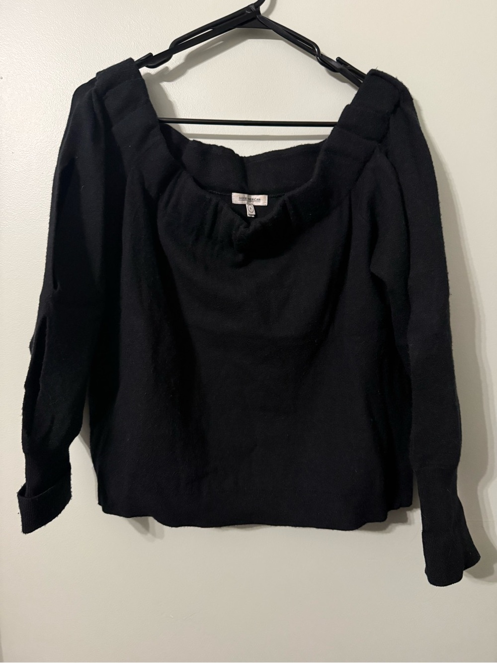 Good American Black Off-Shoulder Sweater